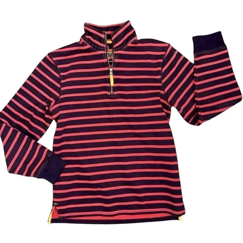 Mini Boden Pullover Sweatshirt navy/red stripe 1/4 zip size 7-8 Years